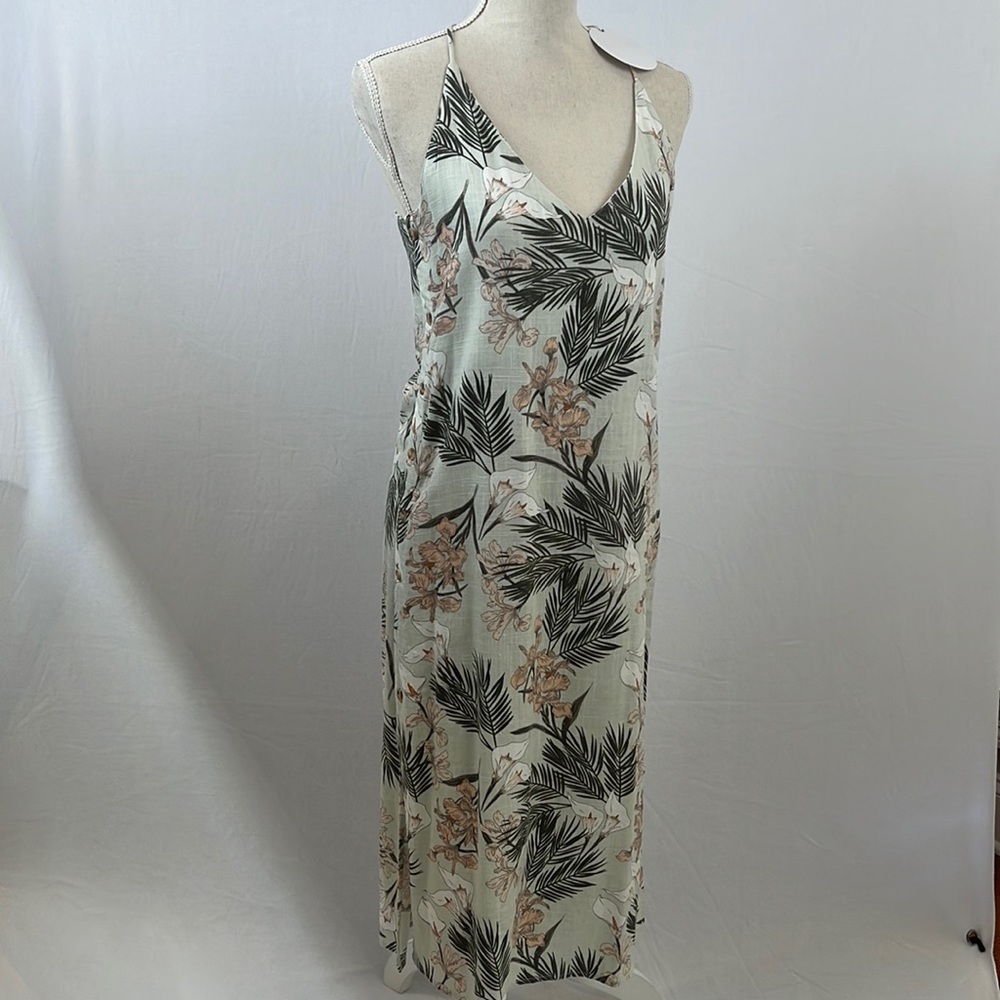 Linen Lux; Green Dress with Flower Pattern; Size:M